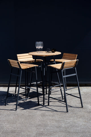 Mexico Bar-set - Svart Alu / Acacia + 4st barstolar