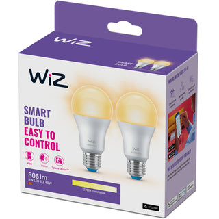 WiZ WiFi Smart LED E27 Normal 60W 806lm Dimbar varmvit 2-pack