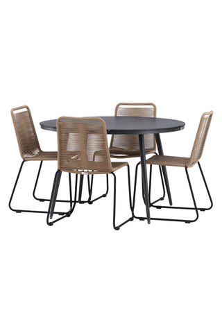 Venture Home Break - Matbord Runt- Svart / Svart - Alu / Aintwood - 120ø _1+ Lindos Stacking Chair - Svart Alu / Latte Rep _4