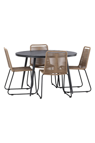 Venture Home Break - Matbord Runt- Svart / Svart - Alu / Aintwood - 120ø _1+ Lindos Stacking Chair - Svart Alu / Latte Rep _4