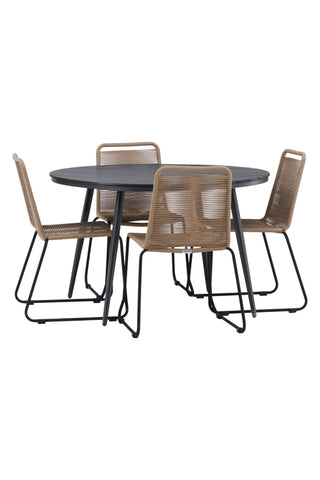 Venture Home Break - Matbord Runt- Svart / Svart - Alu / Aintwood - 120ø _1+ Lindos Stacking Chair - Svart Alu / Latte Rep _4