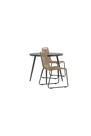 Venture Home Break - Matbord Runt- Svart / Svart - Alu / Aintwood - 90ø _1+ Lindos Stacking Chair - Svart Alu / Latte Rep _2