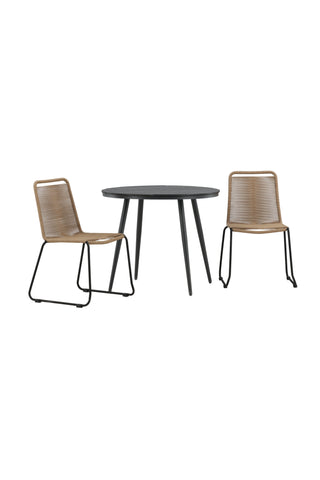 Venture Home Break - Matbord Runt- Svart / Svart - Alu / Aintwood - 90ø _1+ Lindos Stacking Chair - Svart Alu / Latte Rep _2