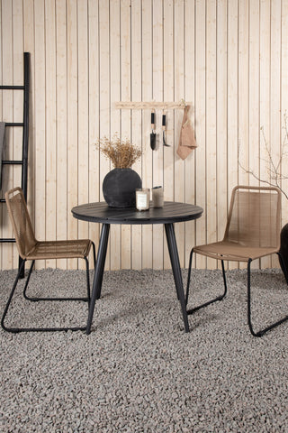 Venture Home Break - Matbord Runt- Svart / Svart - Alu / Aintwood - 90ø _1+ Lindos Stacking Chair - Svart Alu / Latte Rep _2