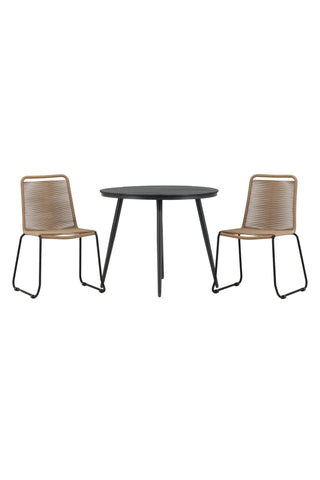 Venture Home Break - Matbord Runt- Svart / Svart - Alu / Aintwood - 90ø _1+ Lindos Stacking Chair - Svart Alu / Latte Rep _2