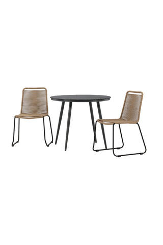 Venture Home Break - Matbord Runt- Svart / Svart - Alu / Aintwood - 90ø _1+ Lindos Stacking Chair - Svart Alu / Latte Rep _2