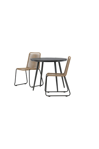 Venture Home Break - Matbord Runt- Svart / Svart - Alu / Aintwood - 90ø _1+ Lindos Stacking Chair - Svart Alu / Latte Rep _2