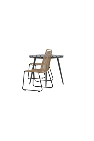 Venture Home Break - Matbord Runt- Svart / Svart - Alu / Aintwood - 90ø _1+ Lindos Stacking Chair - Svart Alu / Latte Rep _2