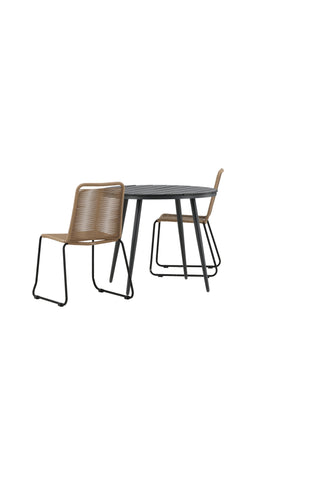 Venture Home Break - Matbord Runt- Svart / Svart - Alu / Aintwood - 90ø _1+ Lindos Stacking Chair - Svart Alu / Latte Rep _2