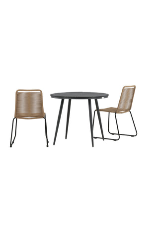 Venture Home Break - Matbord Runt- Svart / Svart - Alu / Aintwood - 90ø _1+ Lindos Stacking Chair - Svart Alu / Latte Rep _2