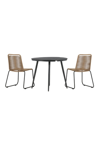 Venture Home Break - Matbord Runt- Svart / Svart - Alu / Aintwood - 90ø _1+ Lindos Stacking Chair - Svart Alu / Latte Rep _2