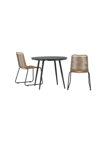 Venture Home Break - Matbord Runt- Svart / Svart - Alu / Aintwood - 90ø _1+ Lindos Stacking Chair - Svart Alu / Latte Rep _2