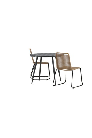 Venture Home Break - Matbord Runt- Svart / Svart - Alu / Aintwood - 90ø _1+ Lindos Stacking Chair - Svart Alu / Latte Rep _2