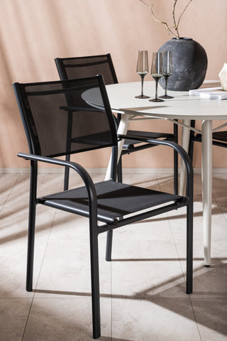 Venture Home Lina Matbord - Beige - Runt 120 cm _1+ Santorini Arm Chair (staplingsbar) - Svart alu / Svart Textilene _4