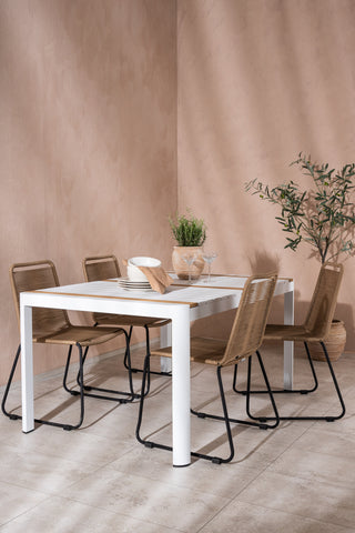 Venture Home Togo - Matbord- Vit / Teak - Allu / Teak - 150*100 _1+ Lindos Stapelstol - Svart Alu / Latte rep _4