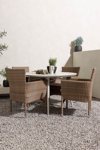 Venture Home Lina Matbord - Beige - Runt 120 cm +Malina Matstol Alumnium - Natur / Wicker _4