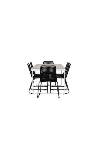 Venture Home Merlo Matbord - Vit/Whitewash +Lindos Stacking Chair - Svart Alu / Svart rep _6