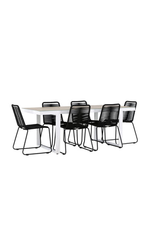 Venture Home Merlo Matbord - Vit/Whitewash +Lindos Stacking Chair - Svart Alu / Svart rep _6