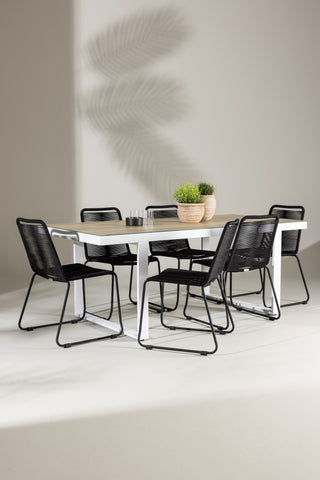 Venture Home Merlo Matbord - Vit/Whitewash +Lindos Stacking Chair - Svart Alu / Svart rep _6