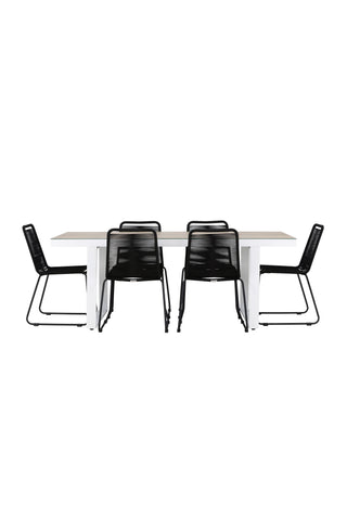 Venture Home Merlo Matbord - Vit/Whitewash +Lindos Stacking Chair - Svart Alu / Svart rep _6