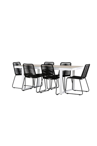 Venture Home Merlo Matbord - Vit/Whitewash +Lindos Stacking Chair - Svart Alu / Svart rep _6