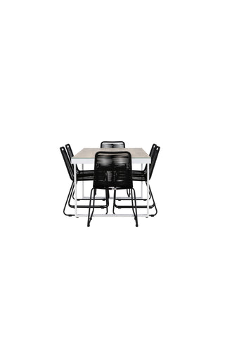 Venture Home Merlo Matbord - Vit/Whitewash +Lindos Stacking Chair - Svart Alu / Svart rep _6