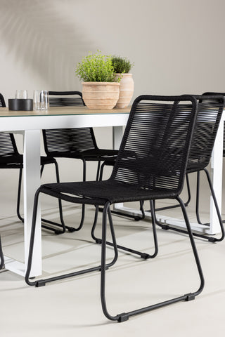 Venture Home Merlo Matbord - Vit/Whitewash +Lindos Stacking Chair - Svart Alu / Svart rep _6