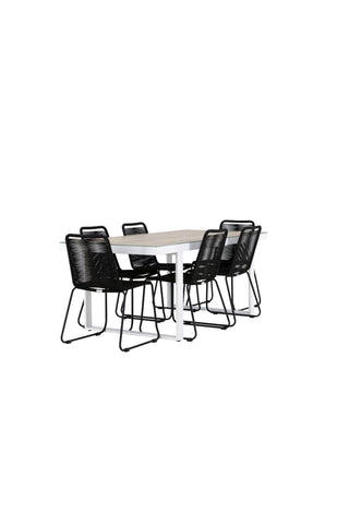 Venture Home Merlo Matbord - Vit/Whitewash +Lindos Stacking Chair - Svart Alu / Svart rep _6