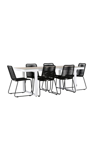 Venture Home Merlo Matbord - Vit/Whitewash +Lindos Stacking Chair - Svart Alu / Svart rep _6