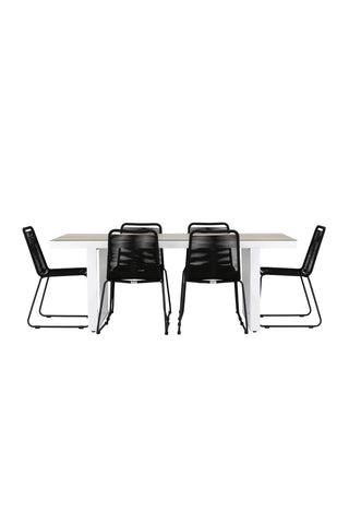 Venture Home Merlo Matbord - Vit/Whitewash +Lindos Stacking Chair - Svart Alu / Svart rep _6