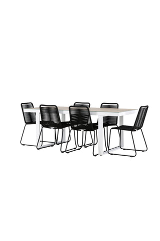 Venture Home Merlo Matbord - Vit/Whitewash +Lindos Stacking Chair - Svart Alu / Svart rep _6