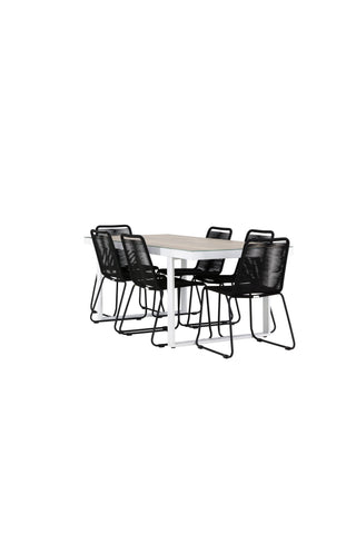 Venture Home Merlo Matbord - Vit/Whitewash +Lindos Stacking Chair - Svart Alu / Svart rep _6