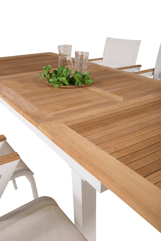 Venture Home Panama Matbord 160/240*90 - Vit Alu / Teak+Mexico Fåtölj (staplingsbar) - Vit / Teak _6