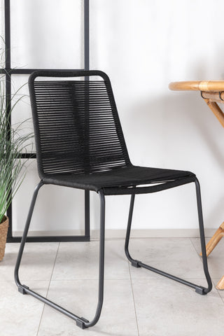 Cane Café bord ø80cm - Bamboo+Lindos Stacking Chair - Black Alu / Black Rope_2