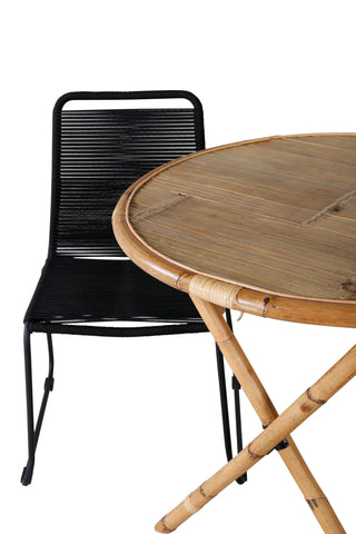 Cane Café bord ø80cm - Bamboo+Lindos Stacking Chair - Black Alu / Black Rope_2