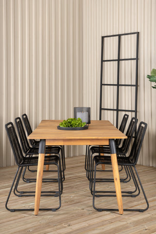 Venture Home Julian Matbord - Acasia - 210*100cm+Lindos Stacking Chair - Black Alu / Black Rope_6