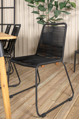 Venture Home Julian Matbord - Acasia - 210*100cm+Lindos Stacking Chair - Black Alu / Black Rope_6