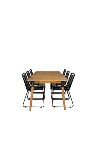 Venture Home Julian Matbord - Acasia - 210*100cm+Lindos Stacking Chair - Black Alu / Black Rope_6