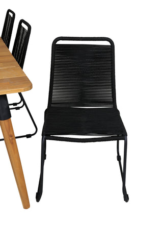 Venture Home Julian Matbord - Acasia - 210*100cm+Lindos Stacking Chair - Black Alu / Black Rope_6